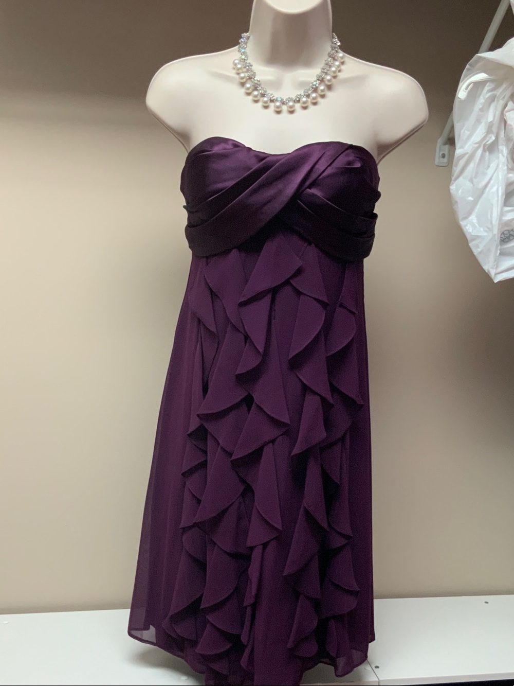 Strapless Purple Ruffle Cocktail Dress